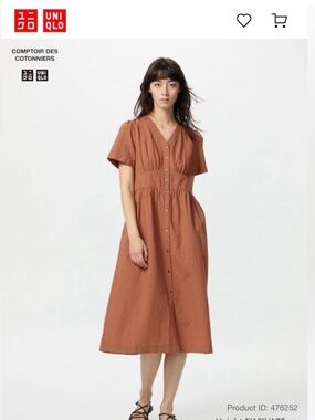 Uniqlo Rust Button-Front Midi Dress